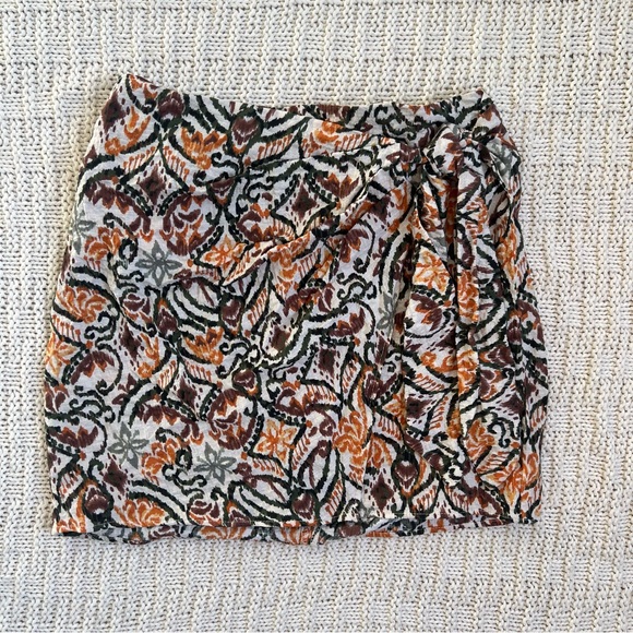 Zara Abstract Print Mini Skirt | Green, Orange, Beige | Size: M | Women - Picture 3 of 11